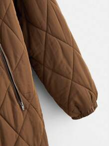 SHEIN Pregnant Women's Hooded Quilted Jacket With Check Pattern For Maternity - Brown - View 5