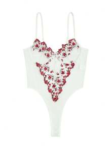 Embroidery Sheer Mesh Teddy Bodysuit Lingerie - Multicolor - View 1
