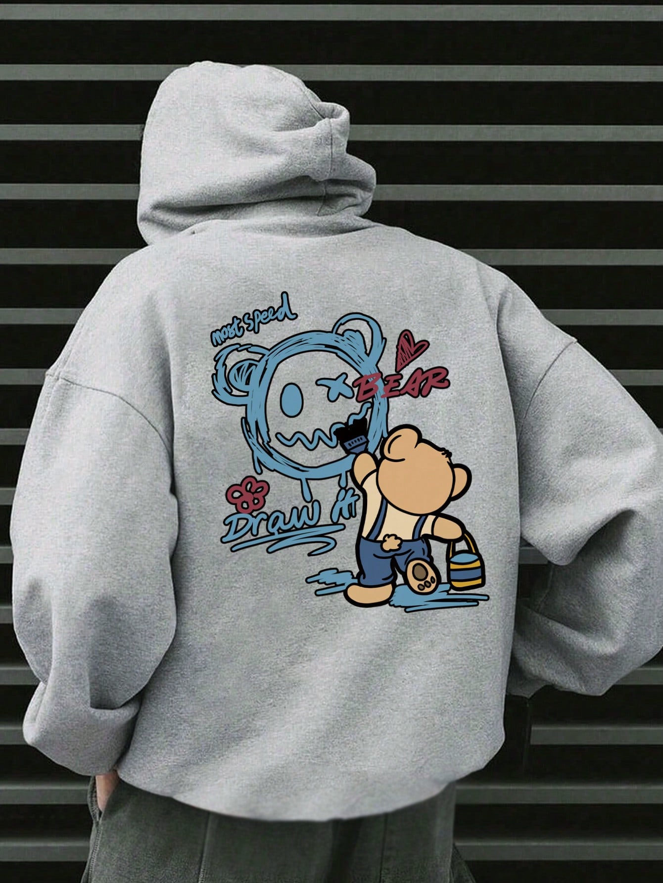 Manfinity Dauomo Men's Cartoon & Letter Printed Drawstring Hoodie With Thermal Lined