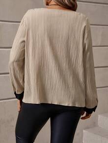 SHEIN LUNE Plus Size Color Block Button Decorated Top - Apricot - View 2