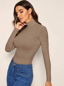 SHEIN Essnce 高領長袖t恤 - 摩卡棕 - 查看 1