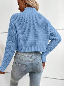 SHEIN Frenchy Vòng cổ Xoắn Dan Ngắn Áo len - Màu xanh lam - Xem 2