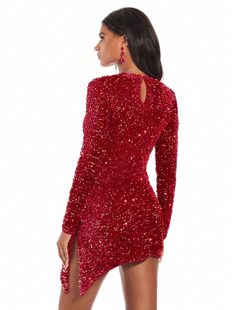 Women's Sparkly Asymmetrical Hem Dress