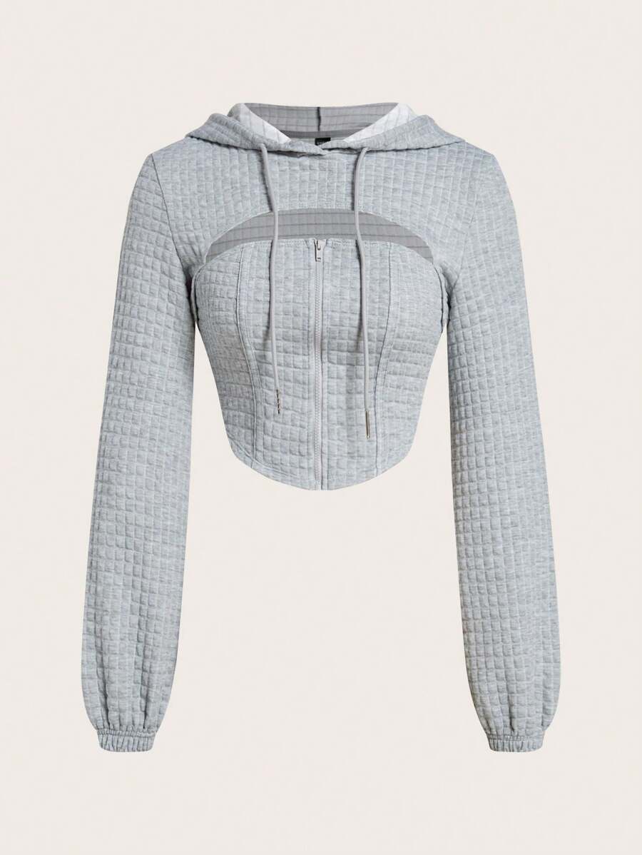 SHEIN ICON Quý cô Dây rút Hoodie Với Thiết kế rỗng - Màu Xám nhạt - Xem 1