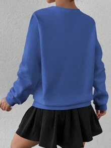 RueChic Của phụ nữ In thư Áo nỉ - Màu xanh lam - Xem 2