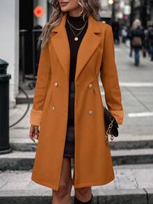 SHEIN LUNE Áo khoác ngoài trơn hai hàng khuy cho nữ - trái cam - Xem 6