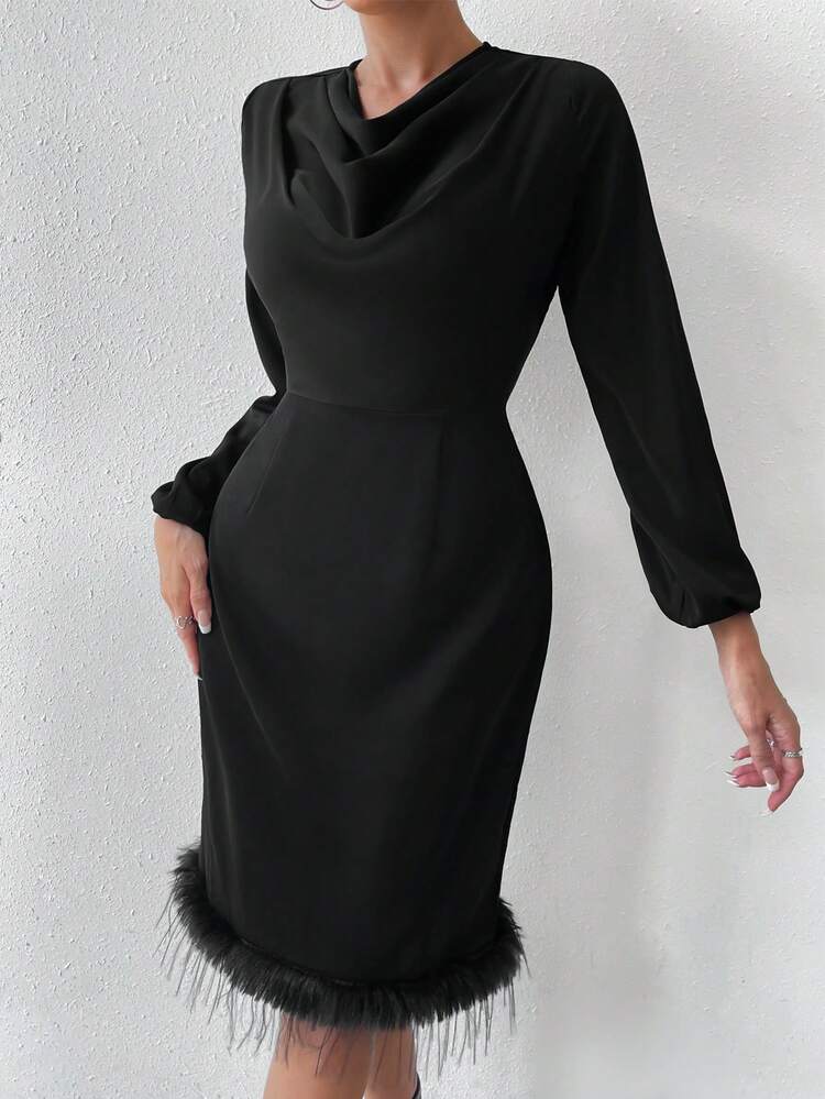 Women's Cowl-Neck Lantern Sleeve Long Sleeve Dress Fall Cloth For Women