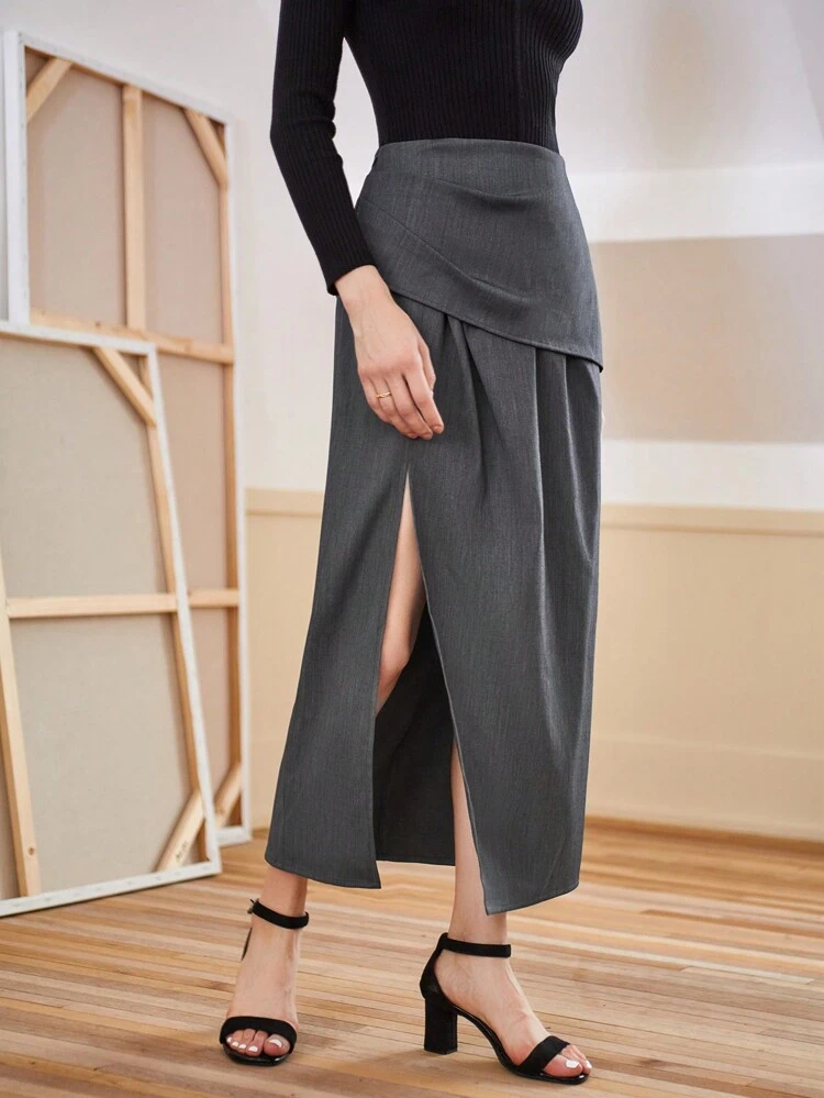 Women'S Draped Pleats Slit Skirt