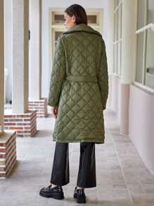 Anewsta Women'S Quilted Mid-Length Padded Coat - Army Green - View 2