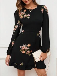 SHEIN Clasi Của phụ nữ In hoa Tay áo lồng đèn Vòng cổ Đầm - Nhiều màu - Xem 6