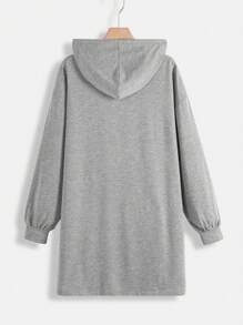 SHEIN EZwear 帶有文字印花設計的大尺寸連帽衫 - 灰色 - 查看 2