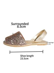 planare 女士休闲露背露趾一脚蹬亮片沙滩凉鞋，平跟