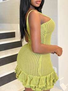 Women's Layered Ruffle Hem Camisole Sweater Dress - Green - View 2