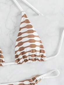 SHEIN Swim Bộ bikini xẻ tà cổ dành cho nữ bằng vải đặc biệt đi biển mùa hè - Nhiều màu - Xem 3