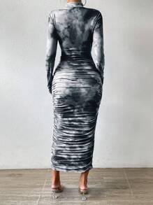 Chiquease Của phụ nữ Nhuộm buộc Xếp li Hông Đầm - Xám - Xem 2