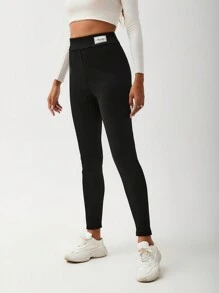 Chiquease Women's Letter Printed Patch Thermal Lined Leggings - Black - View 3