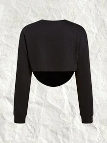 SHEIN EZwear American Flag & Letter Graphic Drop Shoulder Crop Sweatshirt - Black - View 2