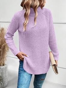 SHEIN Essnce 高領縫肩袖毛衣 - 紫色 - 查看 3