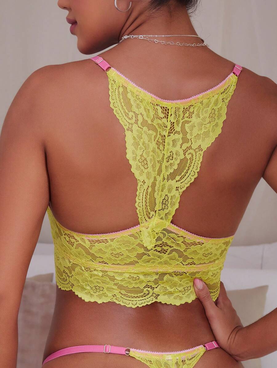 Sutiã Top Com Base Alongada Em Renda - Verde - Visão 1