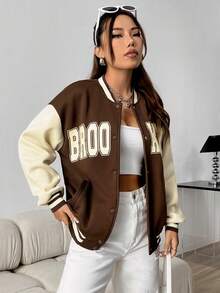 SHEIN Unity In thư Màu sắc Chặn Cúc bấm Áo len Mở Áo khoác - Cà phê nâu - Xem 5