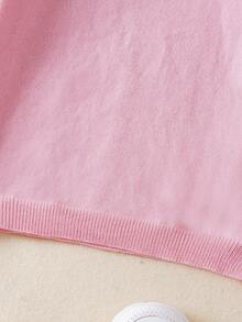SHEIN 女童休閒基本純色荷葉邊毛衣 - 粉色 - 查看 5