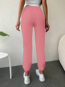 SHEIN Cottnline Women's Drawstring Waist Sports Pants - Pink - View 2