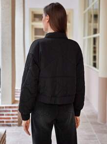 SHEIN Unity Women's Short Padded Padded Coat Clothes Winter With Stitching Detail - Black - View 2