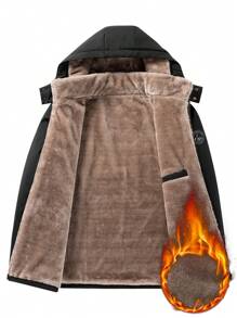 Men's Long Sleeve Solid Color Warm Hooded Padded Coat, Autumn/Winter - Black - View 6