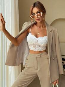 SHEIN BIZwear 女雙排扣西裝外套 - 卡其色 - 查看 1