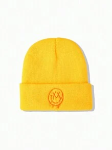 Sapstudio 男士表情刺繡翻邊豆豆帽 - 黃色 - 查看 2