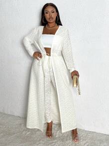 Slaydiva X-Plus Size Textured Fabric Twisted Top And Legging Set - Apricot - View 5