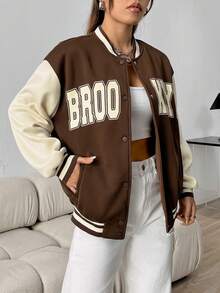 SHEIN Unity In thư Màu sắc Chặn Cúc bấm Áo len Mở Áo khoác - Cà phê nâu - Xem 6