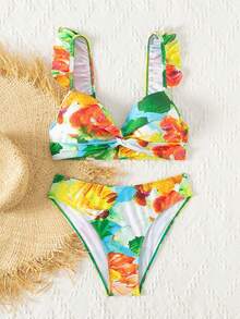 Printed Frill Trim Separates Bikini Set Summer Beach - Multicolor - View 5