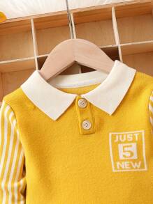 Infant Boys' Sweater With Text And Stripe Pattern - Yellow - View 4