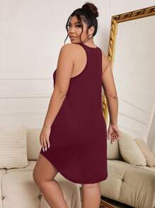 Plus Size Sleeveless Text Pattern Casual Home Pajama Dress - Burgundy - View 2