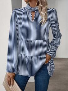EMERY ROSE 女用條紋燈籠袖襯衫 - 藍白色 - 查看 4