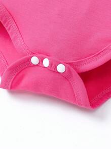 SHEIN Playful Pals Baby Girls' Slogan Printed Short Sleeve Bodysuit - Hot Pink - View 3