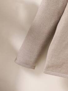 SHEIN Girls High Neck Pullover Knitted Sweater - Khaki - View 4