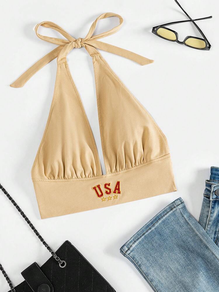 Women's Letter Embroidered Casual Halter Top