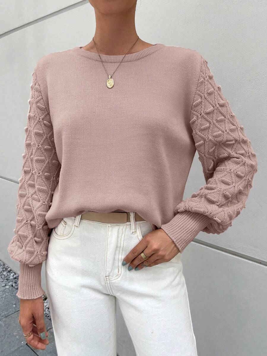 EURMUSE Solid Bishop Sleeve Sweater - Dusty Pink - View 1