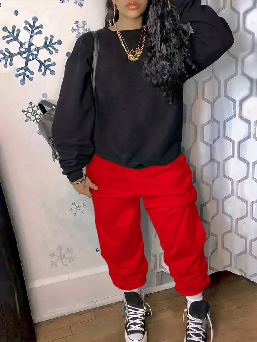 SHEIN EZwear Của phụ nữ Kích thước lớn Màu thuần Hoodie Và Quần thể thao Bộ - Nhiều màu - Xem 1