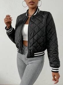 SHEIN Essnce Striped Trim Jacket - Apricot - View 4