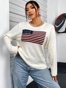 Flirla Jersey De Talla Grande Con Patrón De Bandera - Albaricoque - Ver 3