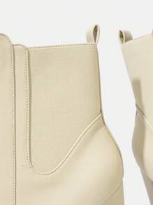 SheIn SXY 女式粗跟圓頭過膝靴 - 米色 - 查看 5