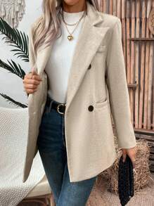 SHEIN Clasi 女式人字形翻领双排扣西装外套