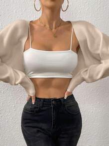 SHEIN BAE Women's Solid Color Long Sleeve Crop Cardigan - Apricot - View 4