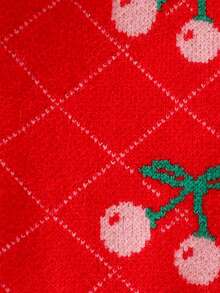 SHEIN Little Girls' Cherry Pattern V-neck Sweater Vest - Red - View 5