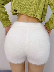 SHEIN Allurite 女水貂毛針織短褲 - 白色 - 查看 2