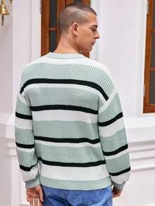 Manfinity Hypemode 1pc Men's Striped Sweater With Drop Shoulders - Green - View 2