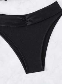 SHEIN Swim Ensemble de bikini bandeau plissé à volants de couleur unie pour femmes